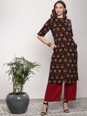 Sangria Women Black Printed Straight Kurta