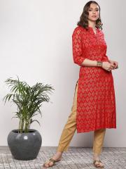 Sangria Women Red Printed Straight Kurta