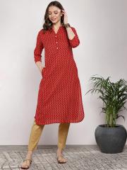 Sangria Women Red Printed Straight Kurta