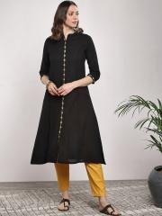 Sangria Women Black Solid Straight Kurta