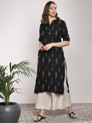 Sangria Women Black Printed Straight Kurta