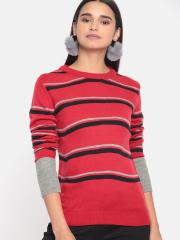 DressBerry Women Red Striped Sweater