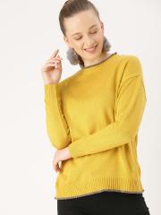 DressBerry Women Mustard Yellow Solid Sweater