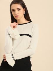 DressBerry Women White & Black Striped Sweater