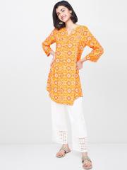 Global Desi Women Mustard Yellow Printed Tunic