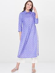 Global Desi Women Blue Printed Straight Kurta