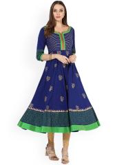 MBE Women Blue Printed Anarkali Kurta