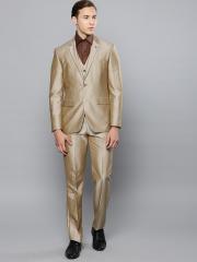 Louis Philippe Men Beige Self-Design Slim Fit Single-Breasted Formal Suit