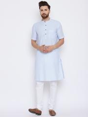 even Men Blue Striped Straight Kurta