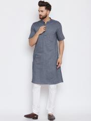 even Men Grey Solid Straight Kurta