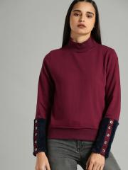 Roadster Women Burgundy Solid Pullover Sweatshirt