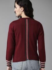 Roadster Women Maroon Solid Cardigan Sweater