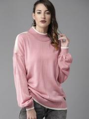 The Roadster Lifestyle Co Women Pink Solid Sweater