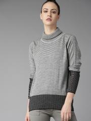 Roadster Women Grey Striped Sweater