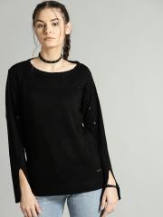 Roadster Women Black Solid Sweater