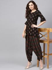 Libas Women Black Printed Kurta with Dhoti Pants