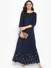 Janasya Women Blue Solid Kurta with Palazzos