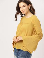 DressBerry Women Mustard Yellow Solid Top