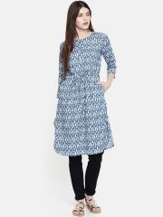 Global Desi Women Blue Printed Tunic