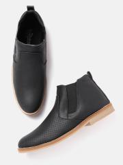 Roadster Men Black Solid Mid-Top Flat Boots