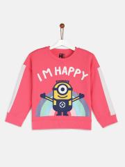 YK Minion Girls Pink Minion Printed Sweatshirt