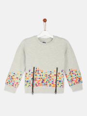 YK Girls Grey Printed Sweatshirt