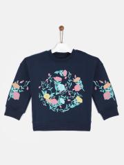 YK Girls Navy Blue Printed Sweatshirt