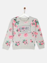 YK Girls Grey & Pink Printed Sweatshirt