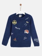 YK Boys Navy Blue Printed Sweater