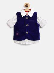 612 league Boys White Casual Shirt with Waistcoat