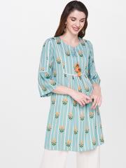 Global Desi Women Blue Printed Tunic