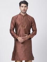 VASTRAMAY Men Brown & Beige Woven Design Straight Kurta