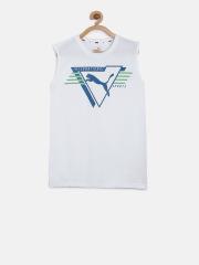 Puma Boys White Alpha Printed Round Neck T-shirt