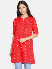 Global Desi Women Red & White Printed Tunic