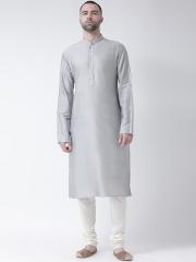 KISAH Men Grey Solid Straight Kurta