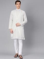 Freehand Men White Solid Straight Kurta