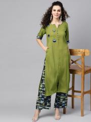 AKS Women Green & Blue Solid Kurta with Palazzos