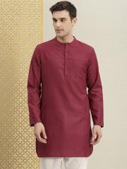 House of Pataudi Men Maroon Solid Straight Kurta