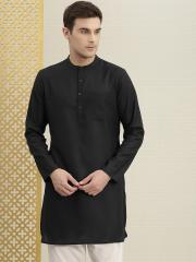 House of Pataudi Men Black Solid Straight Kurta