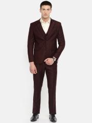 Louis Philippe Men Maroon & Black Checked Slim Fit Formal Single-Breasted Suit