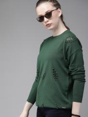 Roadster Women Green Solid Sweater