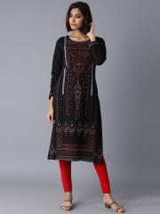 W Women Black Printed Kurta