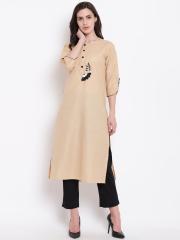 Shakumbhari Women Beige Embroidered Kurta