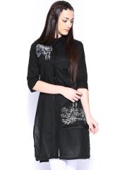 W Women Black Embroidered Kurta