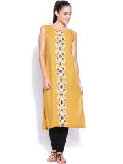 W Women Mustard Yellow Printed Kurta