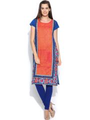 W Women Blue & Orange Printed Kurta