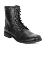 Alberto Torresi Men Black Leather Flat Boots