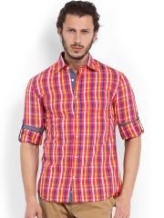 Celio Men Red & Fluorescent Green Checked Slim Fit Casual Shirt