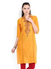 Vishudh Women Mustard Yellow Printed Kurta