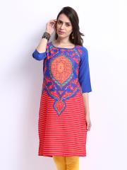 W Women Blue & Maroon Printed Kurta